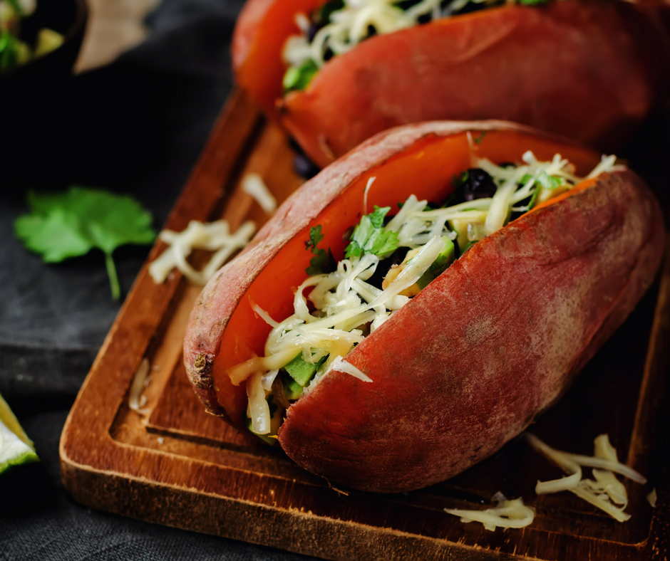 Black bean avocado stuffed sweet potato