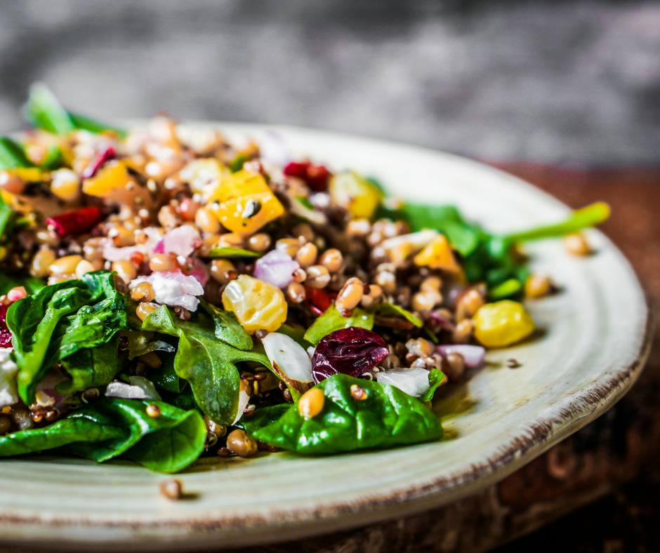 Warm spinach and roast vegetable salad